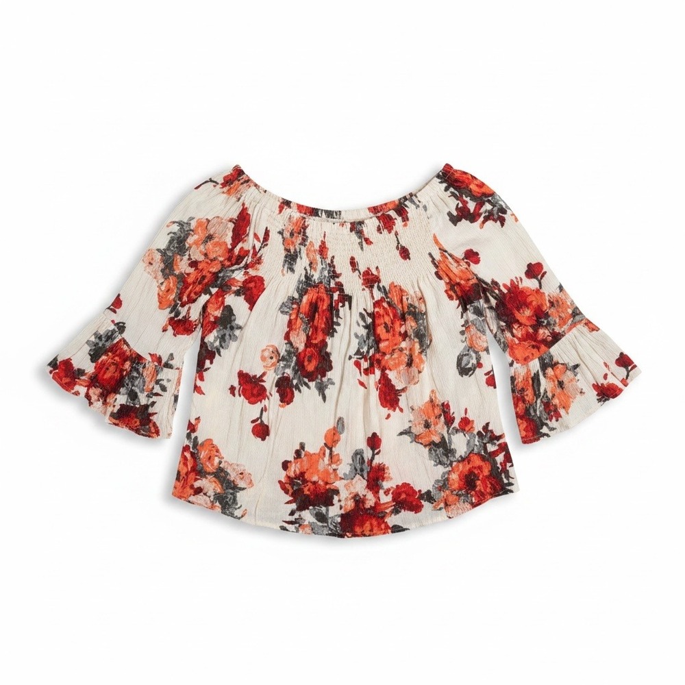 Altar'd State Floral Off Shoulder Crinkle Peasant Top Boho Cottagecore S